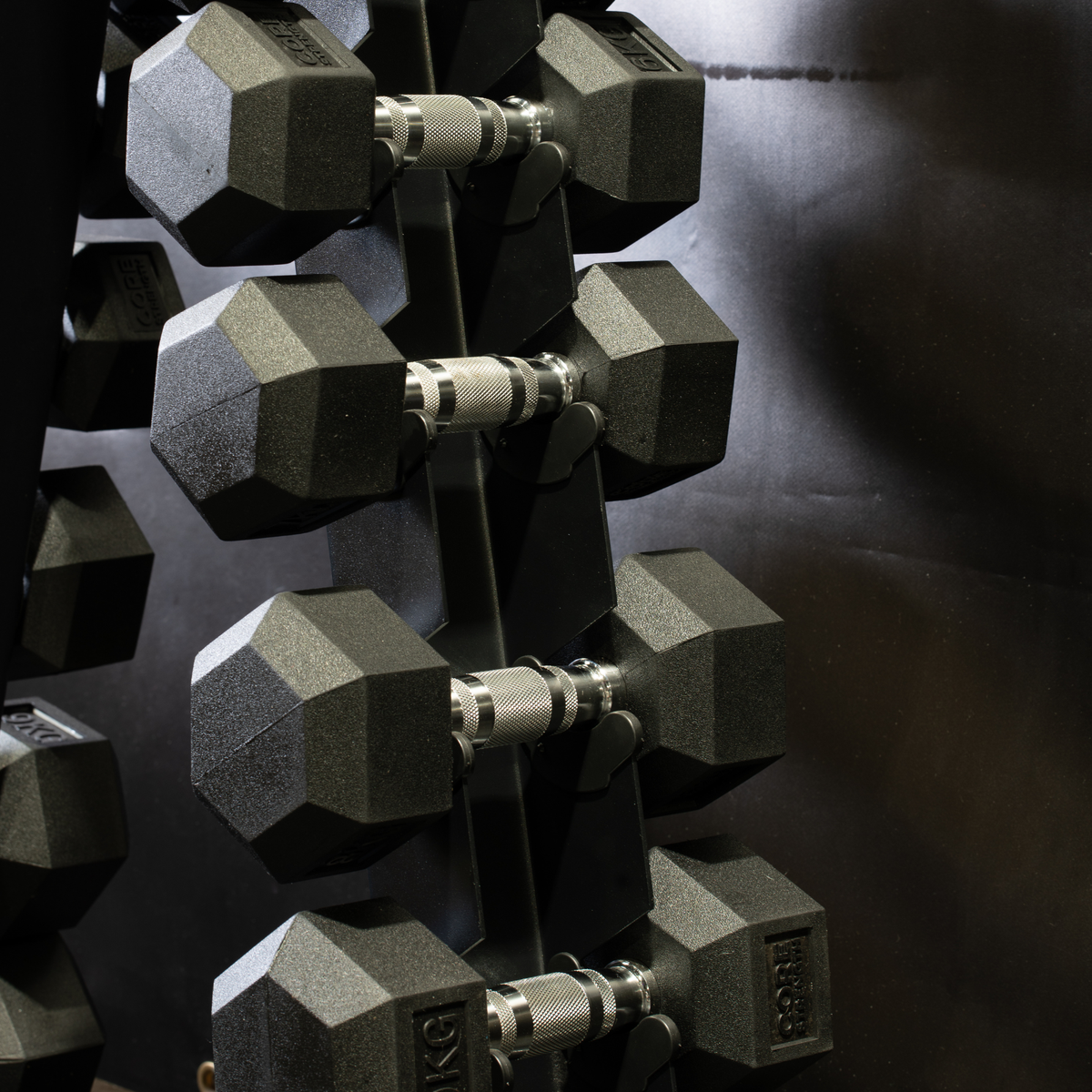Hex Dumbbell Set 1-10kg with vertical rack