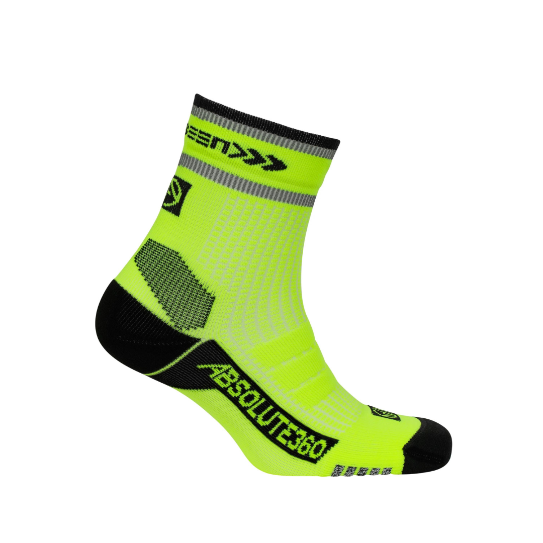 Absolute 360: Performance Running Socks: Quarter: BE SEEN- NEON YELLOW