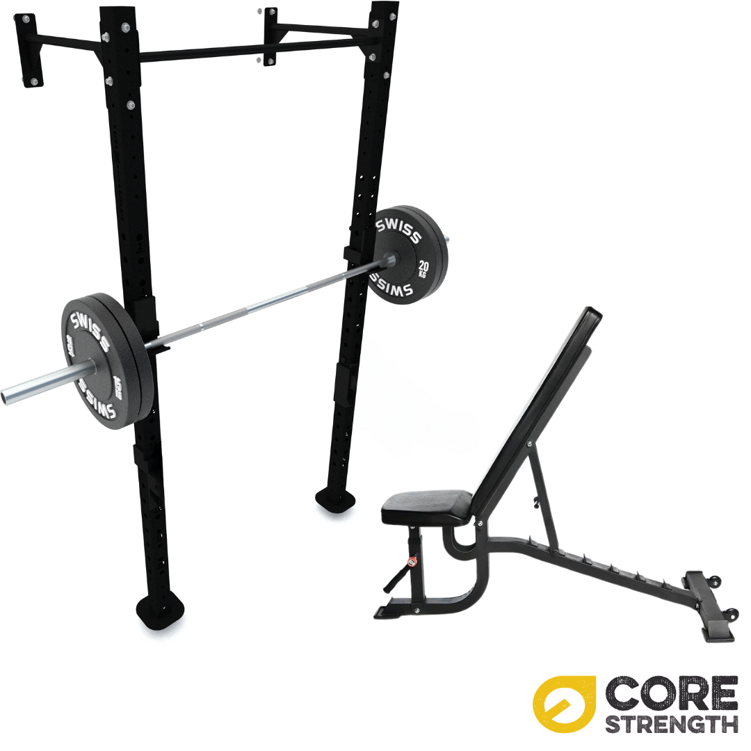 Wall Mounted Gym Rig with 20kg Barbell and 100kg Bumper Package