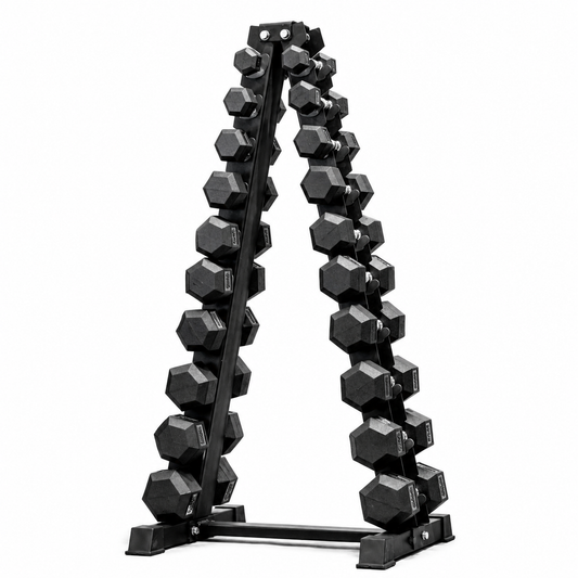 Hex Dumbbell Set 1-10kg with vertical rack