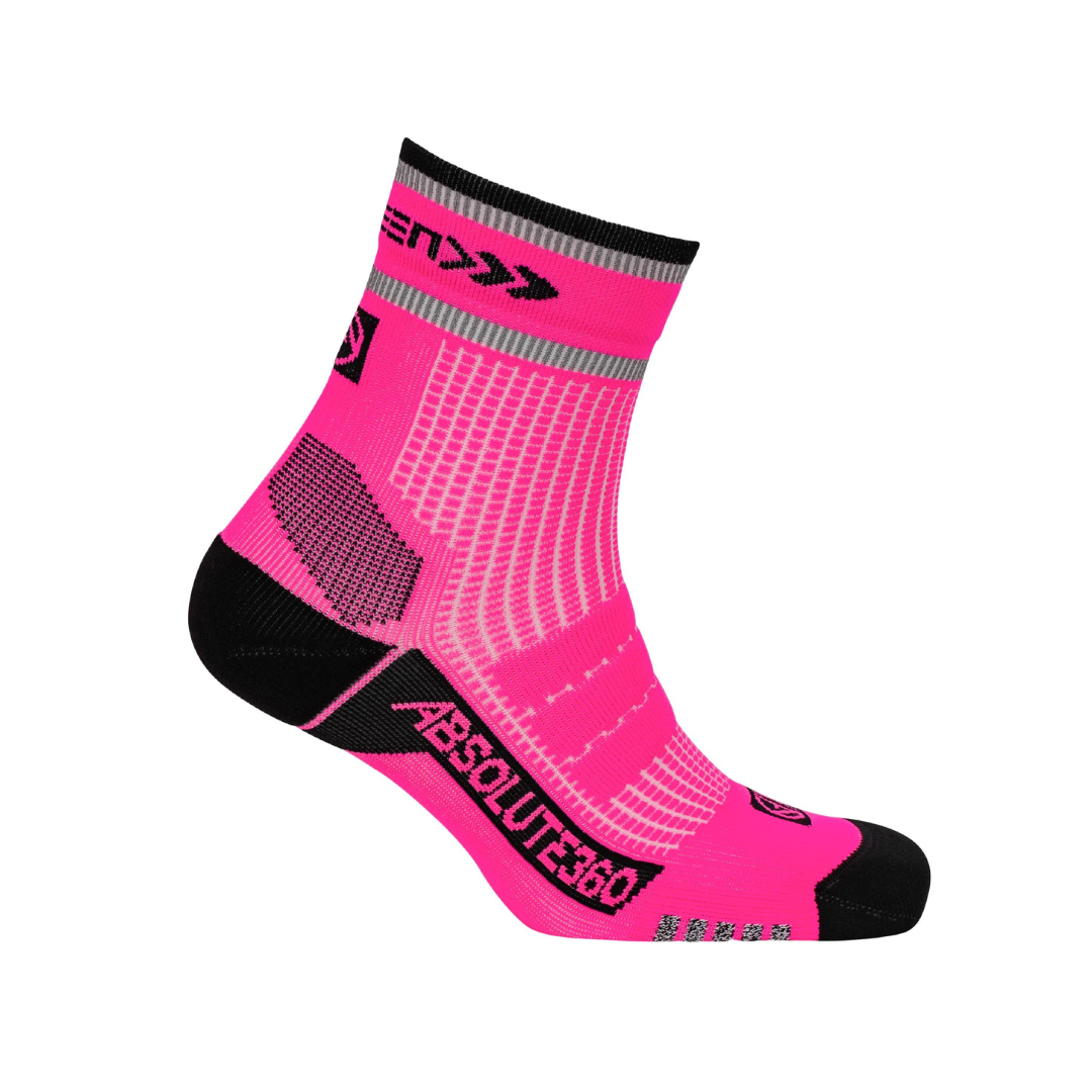 Absolute 360: Performance Running Socks: Quarter: BE SEEN- NEON PINK