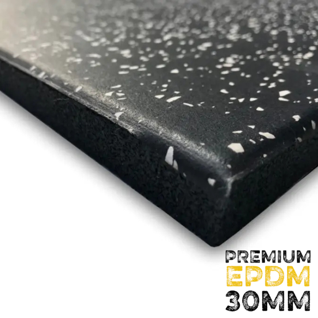 Premium EPDM | 30mm Grey Speckle Rubber 1m x 1m Floor Tiles