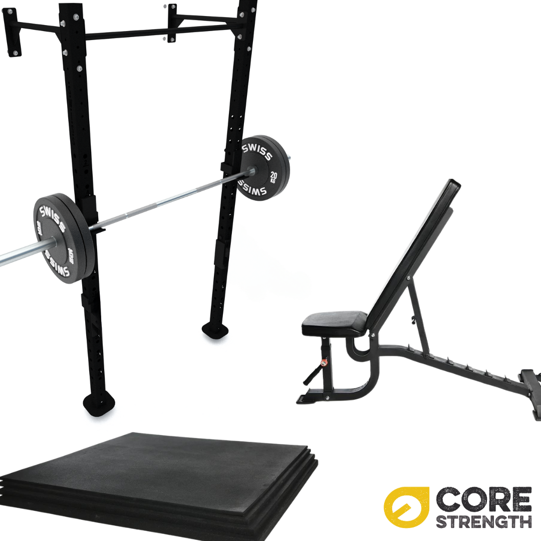 Wall Mounted Gym Rig with 20kg Barbell and 100kg Bumper Package